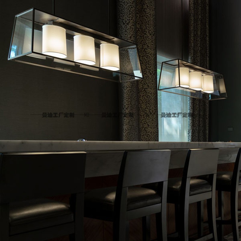 酒店餐厅工程定制长方形布艺吊灯样板间客厅书房现代简约餐吧灯饰