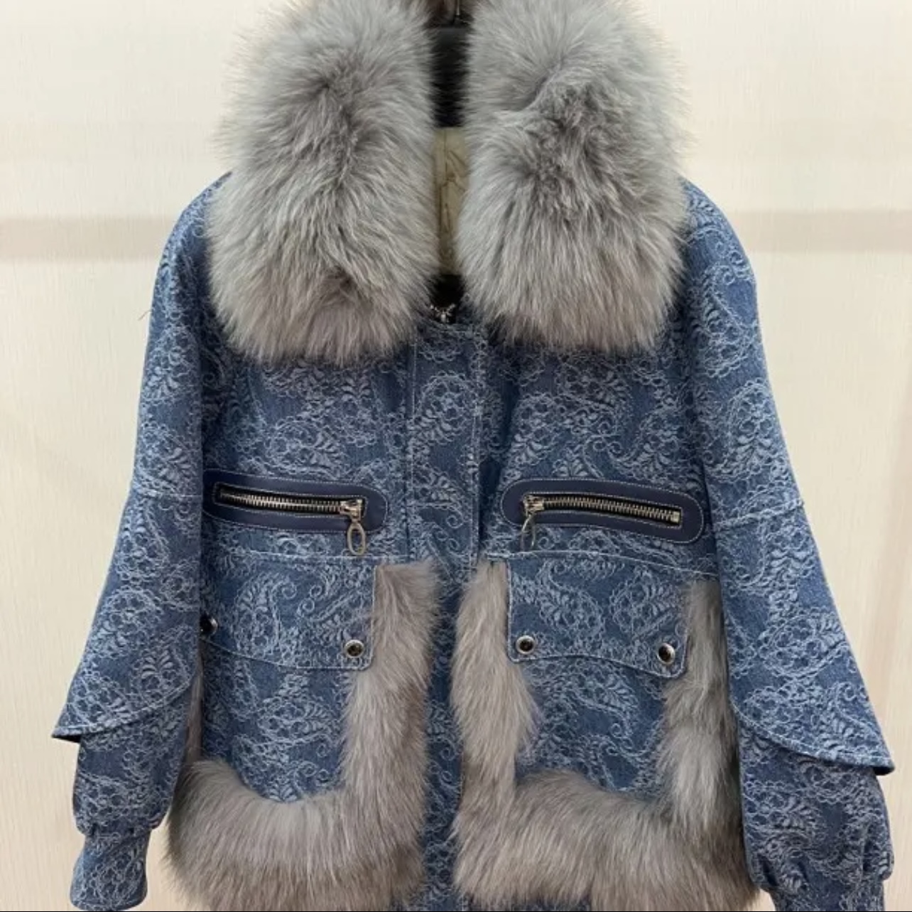 牛仔外套提花韩版皮草羽绒服鸭绒