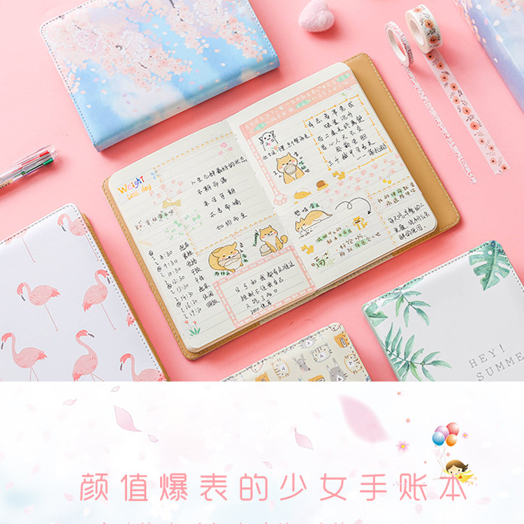 小清新火烈鸟手帐本创意彩页韩国日记本可爱彩页樱花手账笔记本子