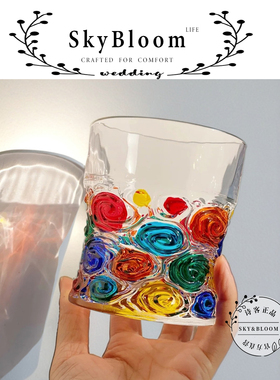 SkyBloom诗客梵高星空彩色玻璃水晶威士忌杯洋酒杯家用高档炫彩杯
