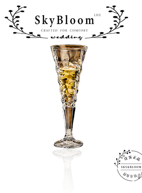 SkyBloom诗客法式复古轻奢水晶高脚杯葡萄酒杯香槟杯威士忌玻璃杯