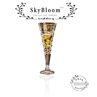 SkyBloom诗客法式复古轻奢水晶高脚杯葡萄酒杯香槟杯威士忌玻璃杯