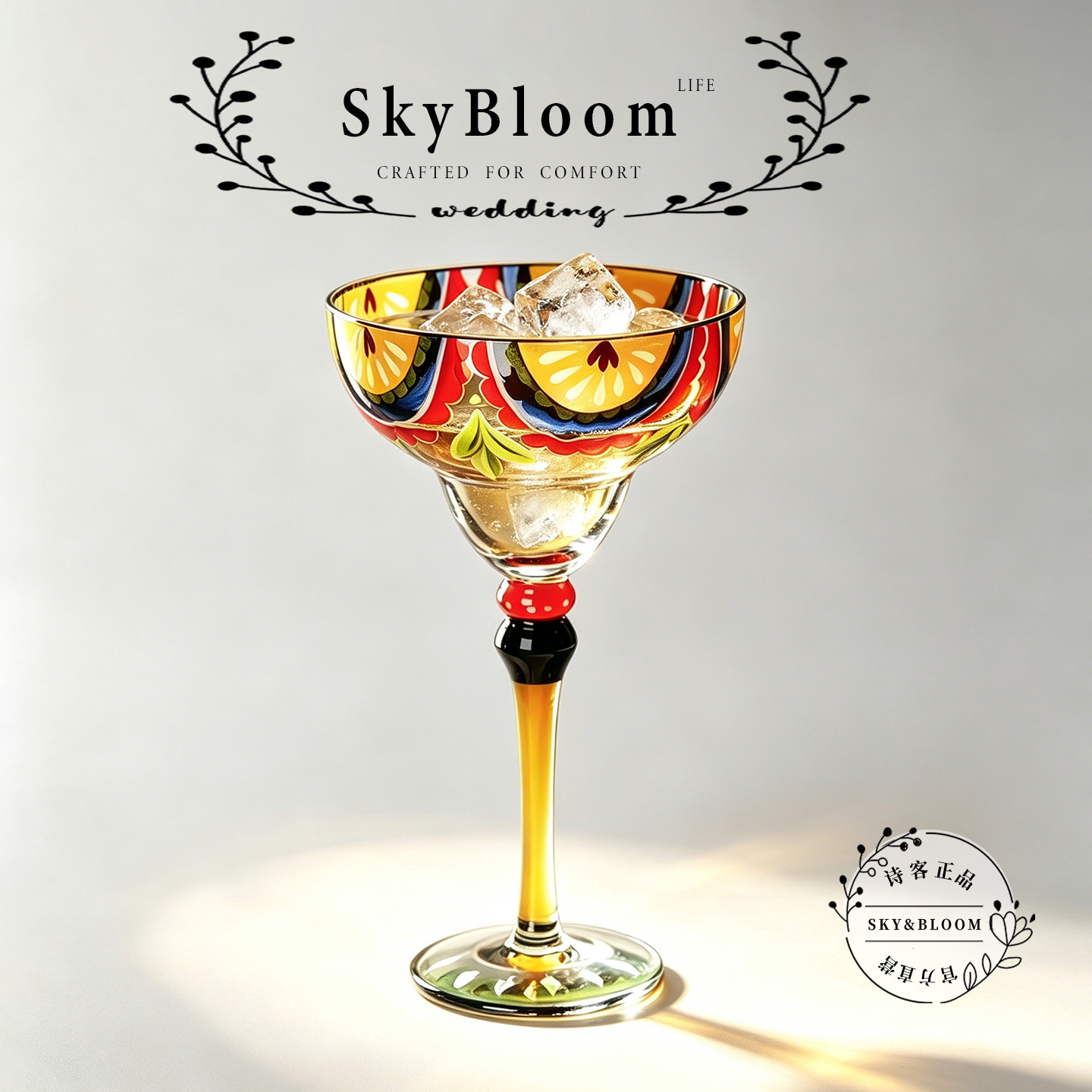 SkyBloom诗客法式精致鸡尾酒杯玻璃高脚杯彩色酒杯家用创意玻璃杯