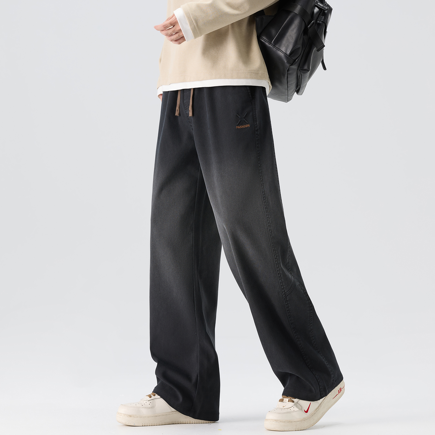 松紧腰抽绳天丝莱赛尔休闲裤男2025秋冬新款宽松百搭阔腿裤长裤子