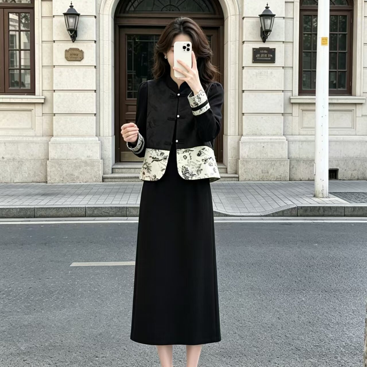 新中式盘扣秋装女显瘦马甲连衣裙