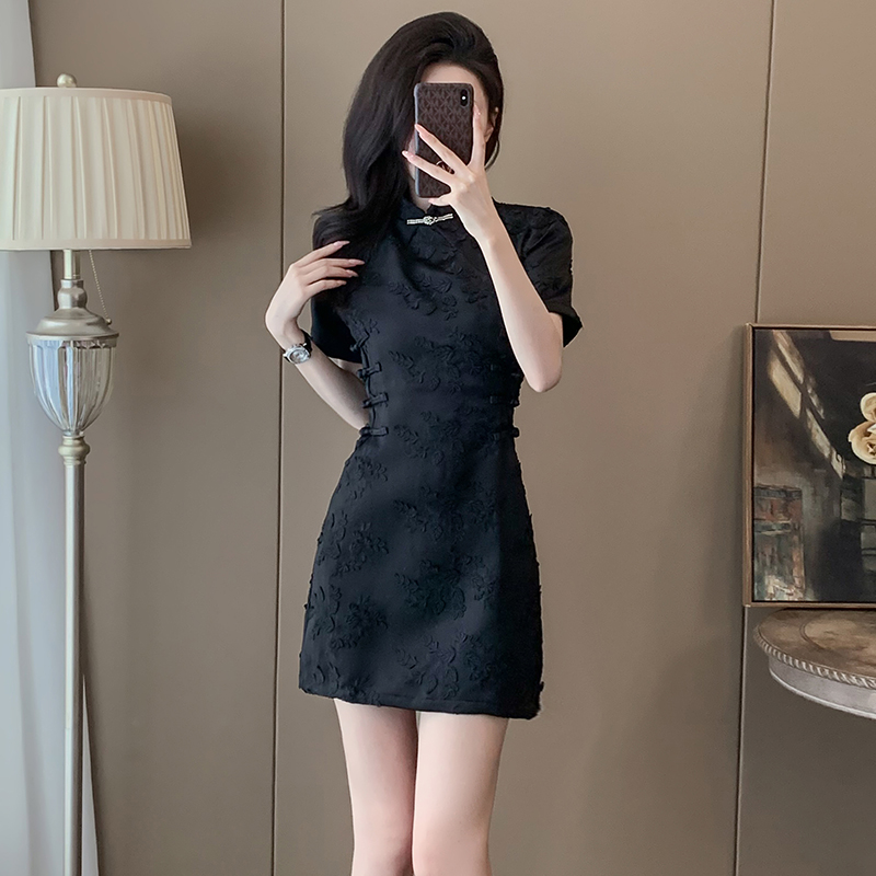 新中式黑色旗袍连衣裙女