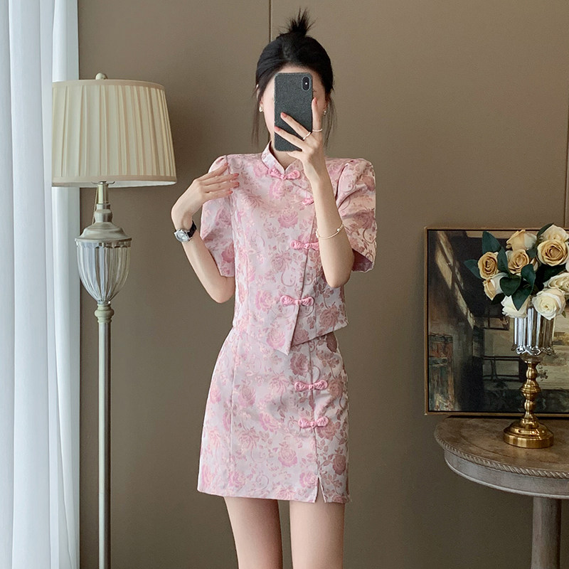 新中式国风复古洋气套装女夏季新款气质高级感小个子半身裙两件套