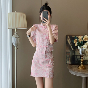 新中式国风复古洋气套装女夏季新款气质高级感小个子半身裙两件套