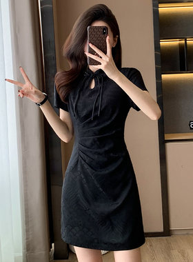 短袖改良旗袍连衣裙小黑裙