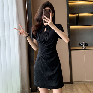 2025新款夏季小个子新中式国风气质短袖改良旗袍连衣裙小黑裙女装