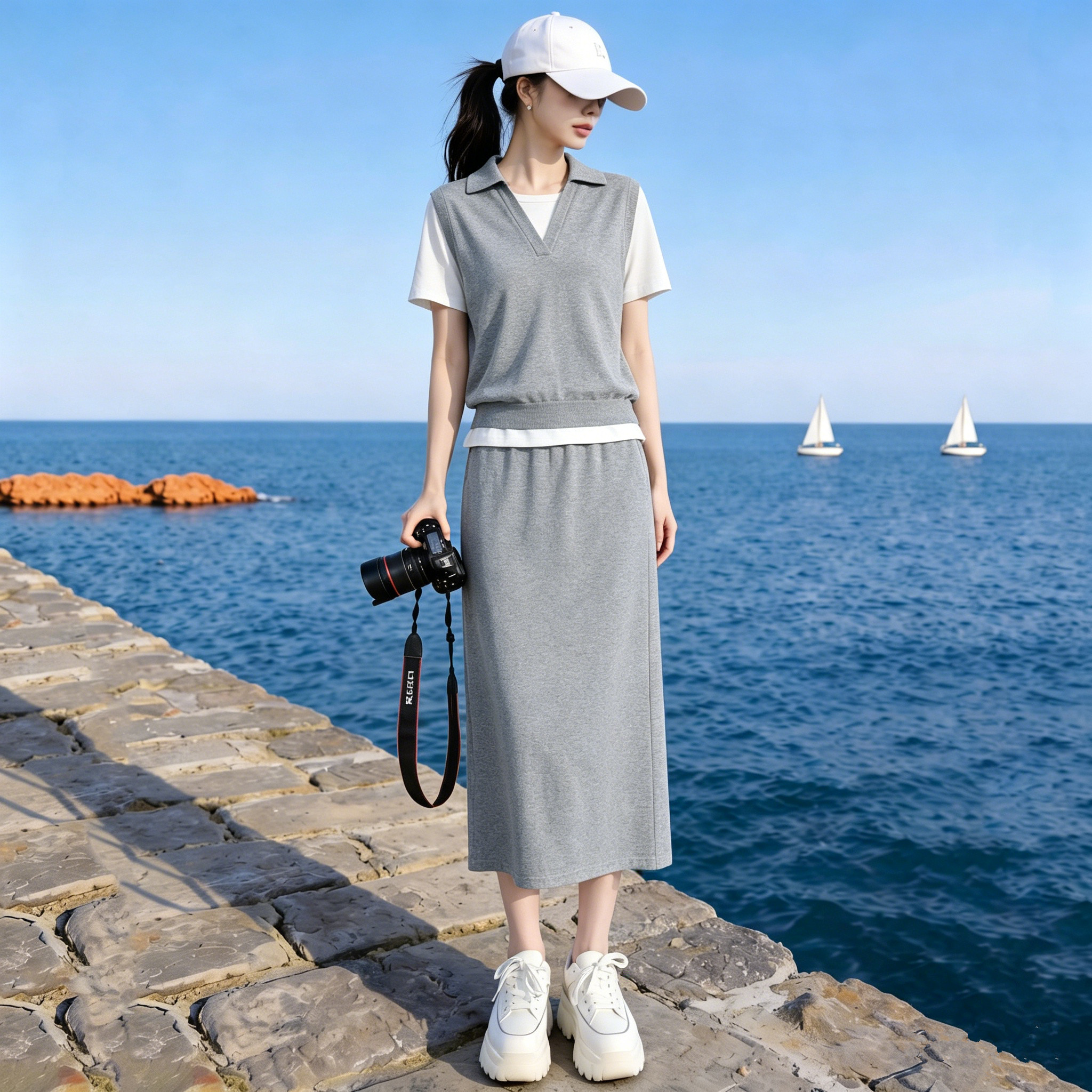 夏季减龄假两件运动套装女