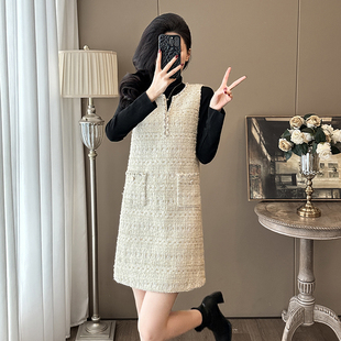 秋冬新款 裙高级感两件套裙子女 背心连衣裙气质显瘦宽松小香风套装