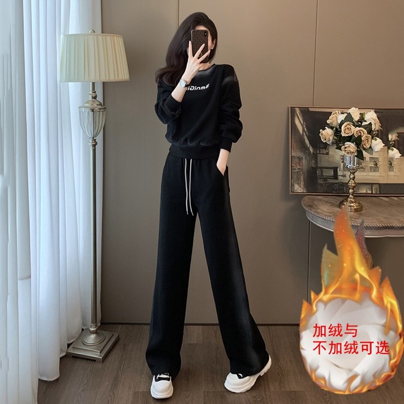 高级感休闲运动套装女加绒卫衣阔腿裤两件套时尚减龄显瘦2025新款