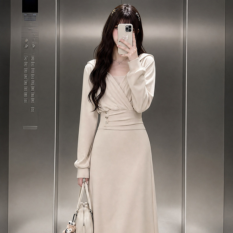 法式连帽卫衣吊带长裙女秋两件套