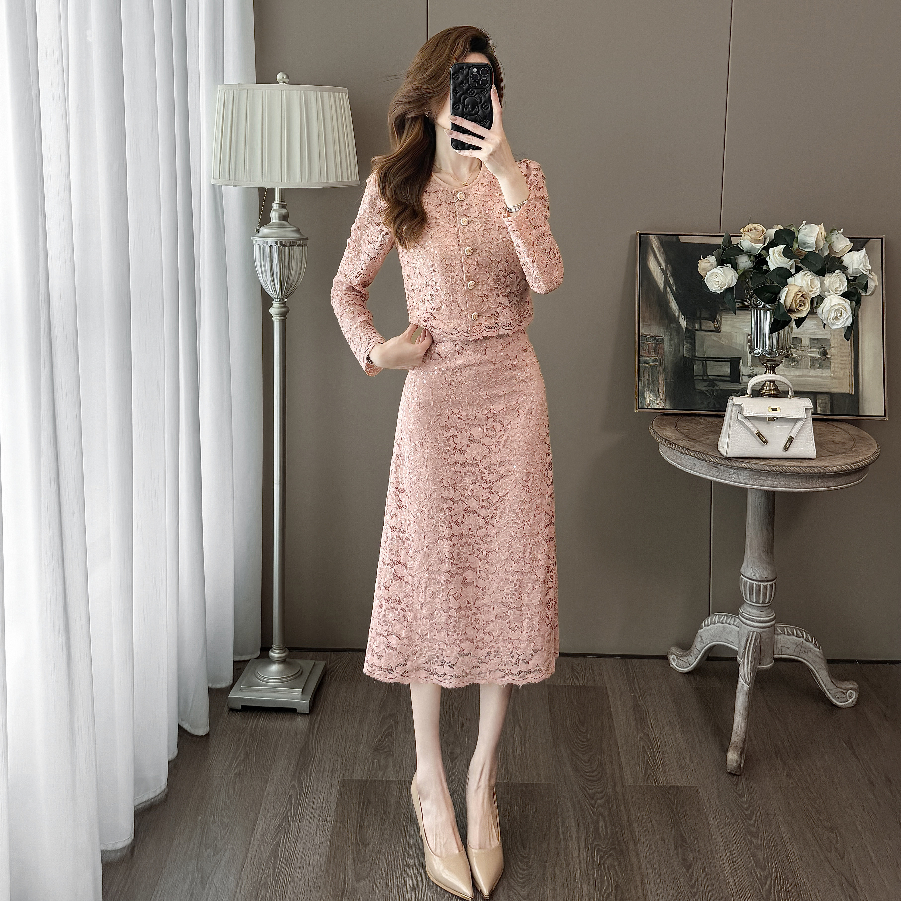 轻奢风蕾丝时尚套装裙女秋装