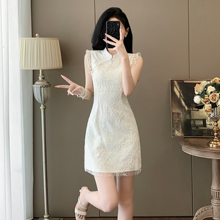 新中式国风盘扣蕾丝连衣裙女夏季2025新款小个子绝美改良旗袍裙子