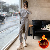 休闲2025新 女秋冬加绒加厚宽松两件套运动套装 韩版 运动风卫衣套装