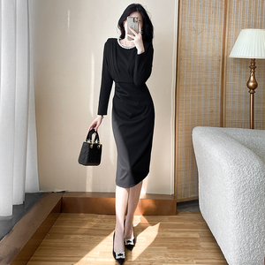 法式黑色连衣裙2024秋季新款女装法式包臀高端质感包臀裙礼服轻奢
