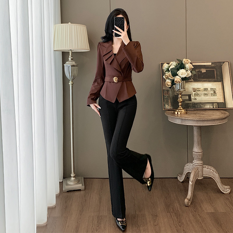 时尚轻奢职业套装女2025秋新款气质御姐风收腰西服上衣高腰微喇裤,女装/女士精品,时尚套装,淘宝优惠券,粉丝福利购,淘宝优惠卷