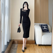 显瘦黑色包臀连衣裙秋季 礼服裙女高级感法式 高端宴会气质修身 长裙