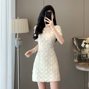 法式小香风高级感蕾丝连衣裙女装夏季新款收腰显瘦小个子短款裙子