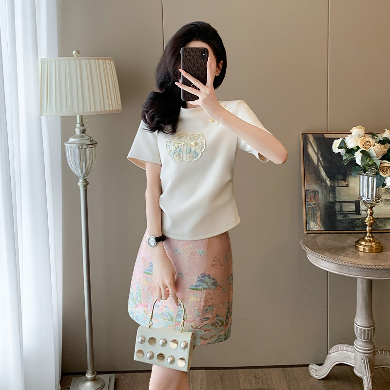 小香风新中式休闲时尚套装女夏减龄洋气小个子盘扣上衣短裙两件套,女装/女士精品,时尚套装,淘宝优惠券,粉丝福利购,淘宝优惠卷