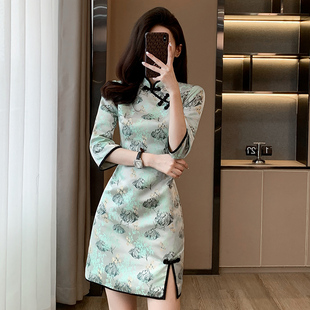 显瘦新中式 改良旗袍裙子2026春装 修身 时尚 复古民国风连衣裙女 新款