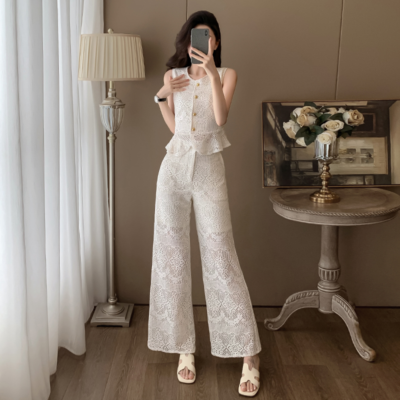 休闲运动阔腿裤两件套