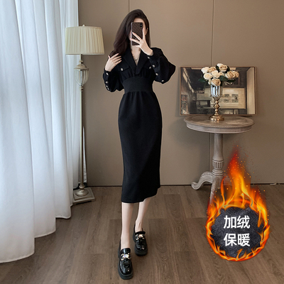 黑色法式独特连衣裙女秋冬