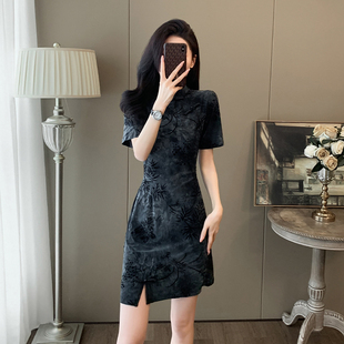 2024年改良款复古小个子开叉旗袍女夏季新款国潮风修身显瘦连衣裙