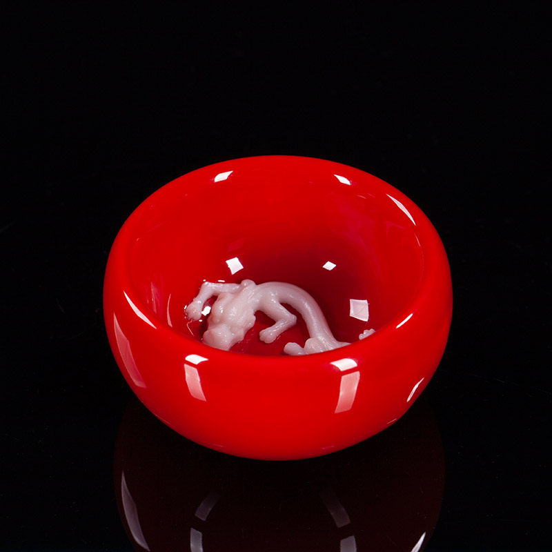 古垚/陈清宜手工中国红茶杯郎红品茗杯陶瓷镶嵌龙主人杯功夫单杯