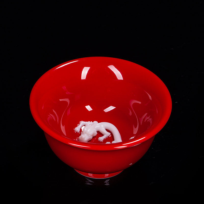 古垚/陈清宜手工中国红茶杯郎红品茗杯婚庆礼品瓷主人杯/压手杯