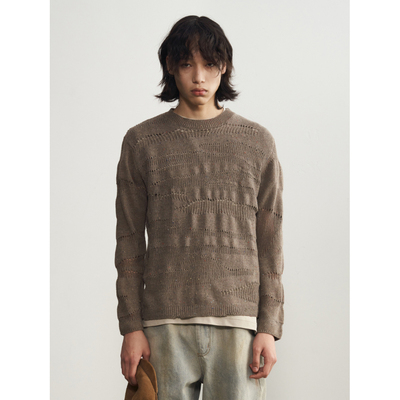 11St Crops “彩点”羊毛镂空凹凸肌理垂坠慵懒廓形毛衣针织衫