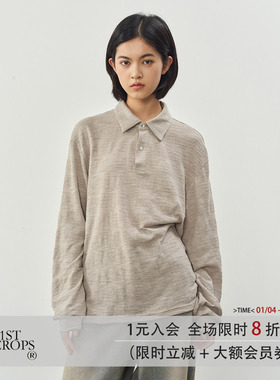 11st crops*striped woven polo 条纹编织肌理针织长袖polo