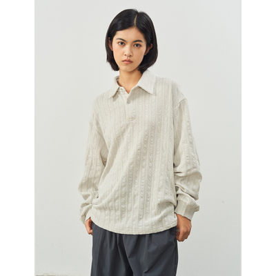 11st crops*granular jacquard 颗粒感立体提花针织长袖polo衫