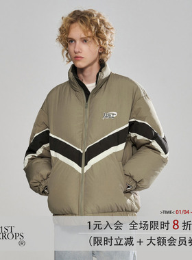 11St Crops 橄榄绿拼接撞色90白鸭绒原创设计复古羽绒服加厚外套