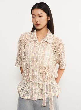 11st crops*floral textured hollow shirt 碎花纹理镂空短袖衬衫