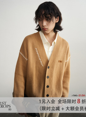 11St Crops “线缝”手工皮标开衫毛衣针织衫春秋情侣外套