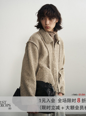 11St Crops “反绒”立体明线分割结构波点羊羔毛夹克棉衣外套