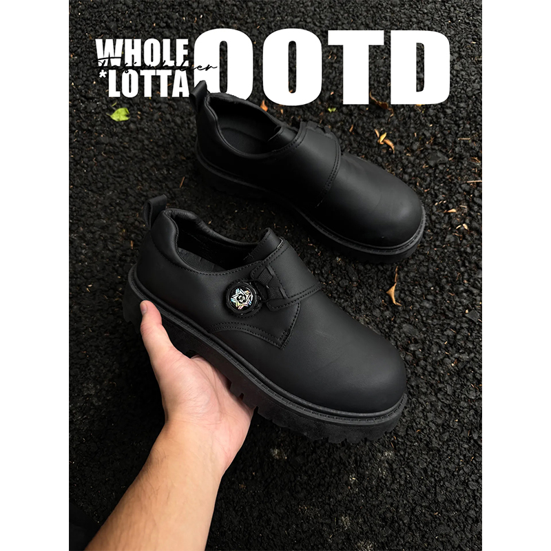 NewRockstarChoppa 厚底旋钮德比鞋男款秋冬英伦风休闲通勤黑皮鞋