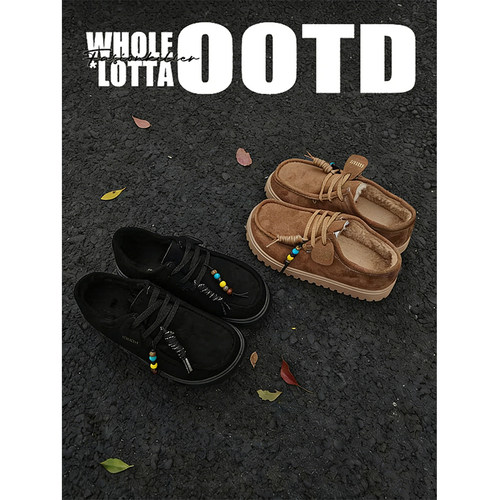 NewRockstarChoppa 冬季复古袋鼠鞋男款加绒保暖防寒厚底勃肯棉鞋