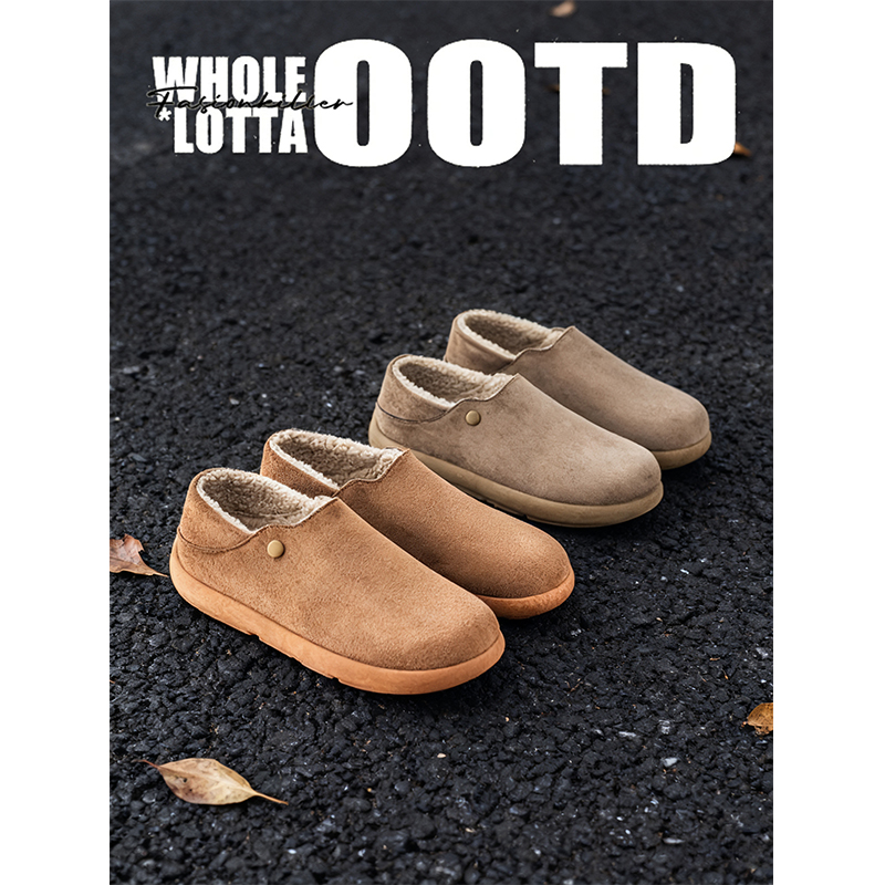 NewRockStarChoppa 可踩跟加绒勃肯鞋男冬季保暖防寒懒人半拖棉鞋