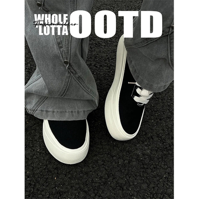 NewRockStarChoppa 春夏新款厚底黑色简约帆布鞋男士百搭休闲板鞋