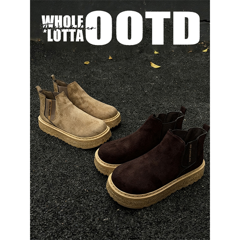 NewRockStarChoppa 一脚蹬厚底高帮板鞋男秋冬复古百搭休闲马丁靴