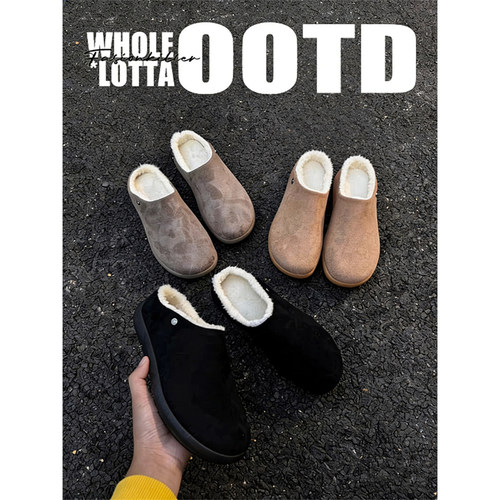 NewRockStarChoppa 冬季Cleanfit穿搭加绒勃肯棉拖鞋男保暖包头鞋