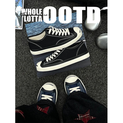 NewRockStarChoppa 春夏新款开口笑帆布鞋男低帮百搭学生休闲板鞋