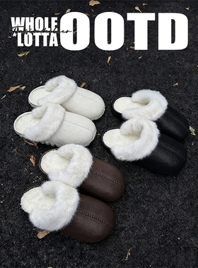 NewRockStarChoppa 加绒保暖毛毛棉拖鞋男冬季外穿厚底抗寒包头鞋