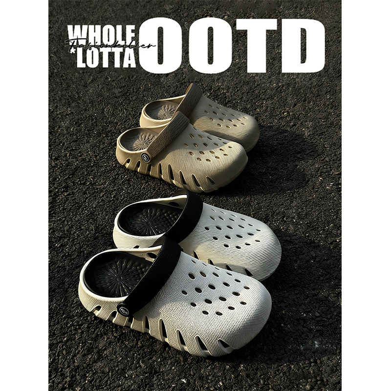 NewRockStarChoppa 外穿厚底包头拖鞋男夏季防滑运动沙滩洞洞凉鞋