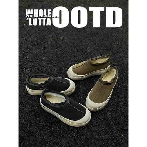 NewRockStarChoppa 冬季一脚蹬懒人棉鞋男加绒保暖厚底短筒雪地靴