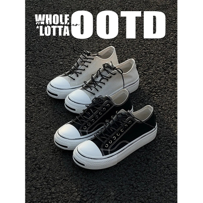 NewRockStarChoppa 厚底Cleanfit帆布鞋男春季休闲百搭开口笑板鞋